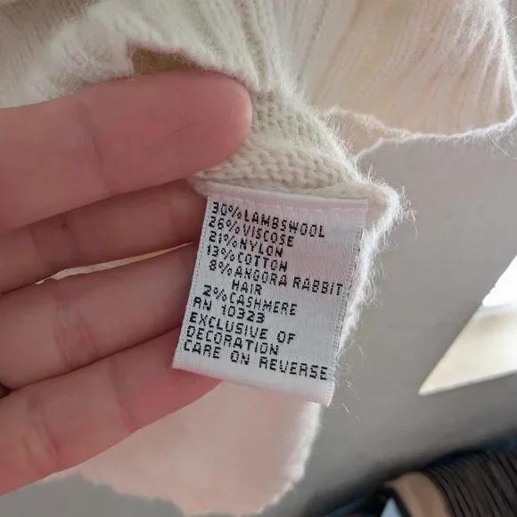 Vintage Talbots Sweater Beaded Wool Cashmere Cotton Knit Winter Snowflake Size P - Picture 6 of 7